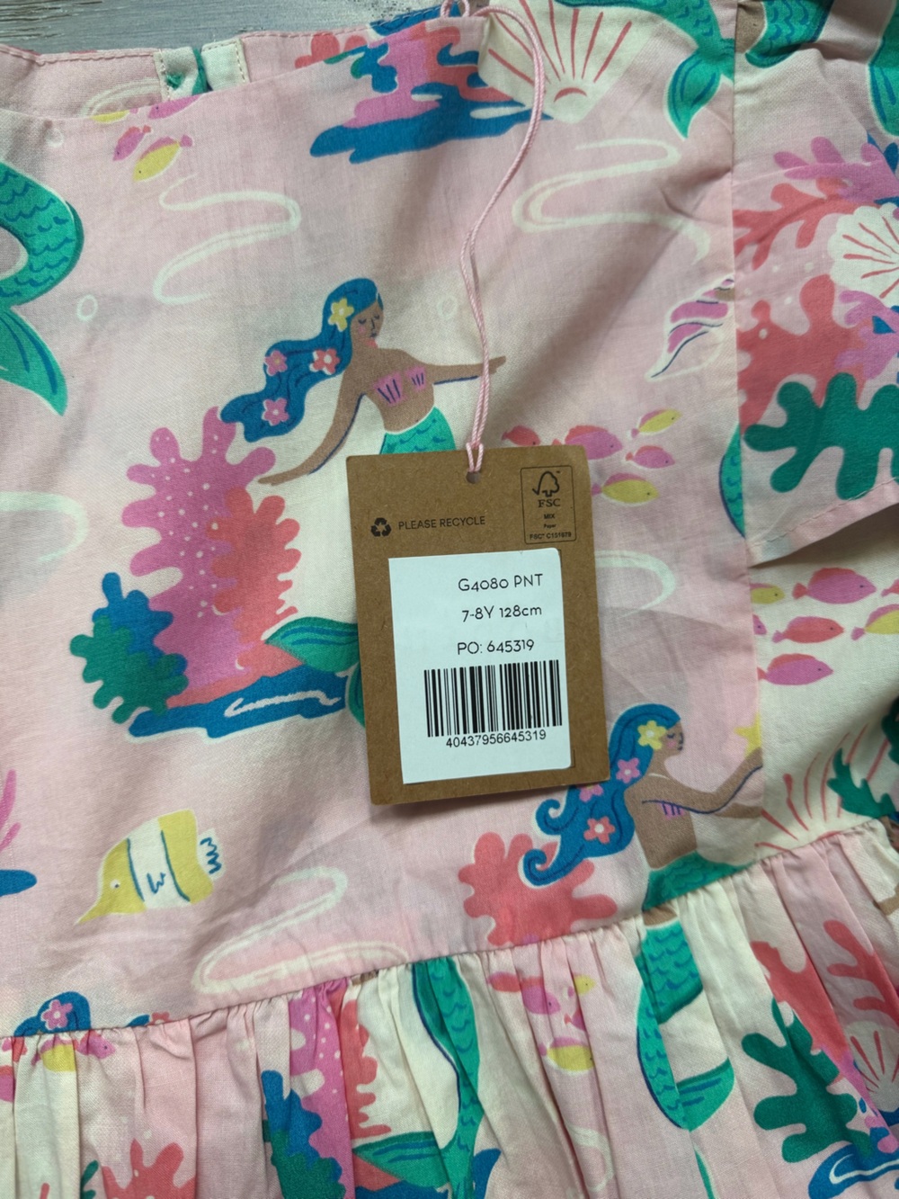 Mini Boden Pink Mermaid Print Flutter Sleeve Dress - Picture 2 of 2